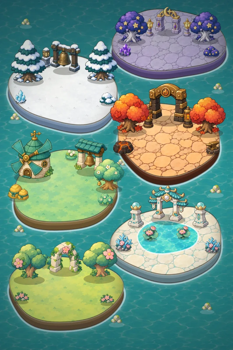 Spirepact world map showing six distinct adventure regions